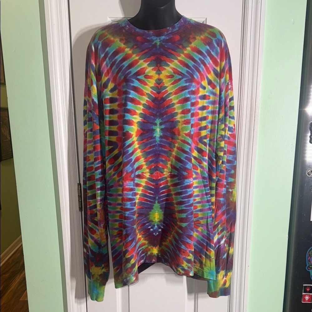 Fruit of the Loom Vintage 90s Tye Dye Long Sleeve Festival T Shirt Size XXL EUC